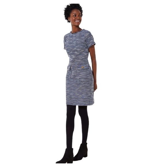 𝅺LOFT NWT Blue Tweed Shift Dress Size 8 Petite - Picture 1 of 10